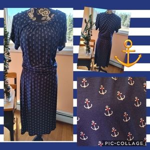 Navy Anchor summer wedding party dress small